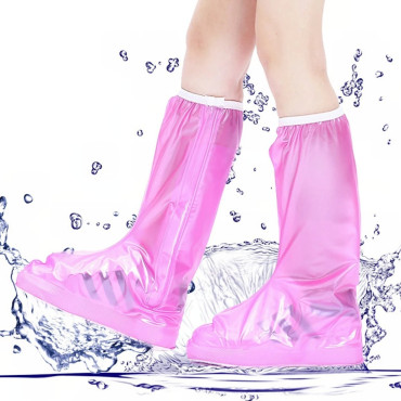 Protectie Incaltaminte pentru Ploaie si Noroi,  Impermeabila, Talpa Antiderapanta, cu Fermoar si Capsa, Inaltime 40 cm, Marime M 36-37, Roz