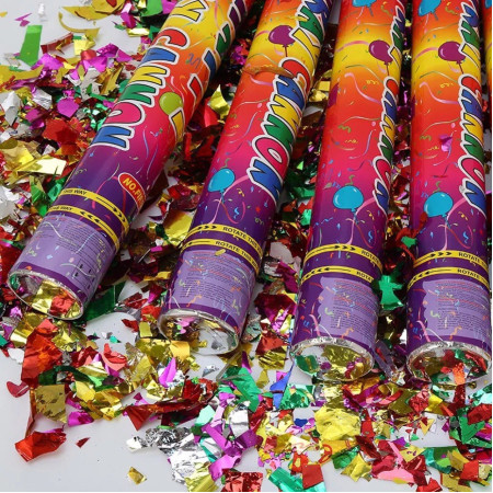 Tub de Confetii, Cyrax, Clasic, 60x5 cm, Confetii Asortate din Plastic, Eliberare prin Rasucire, Multicolor