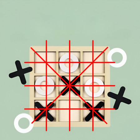 Jucarie Montessori Tic Tac Toe, Cyrax, Educativa, Interactiva, din lemn, X si O, 9 Piese, 14.3x14.3 cm, Negru Alb