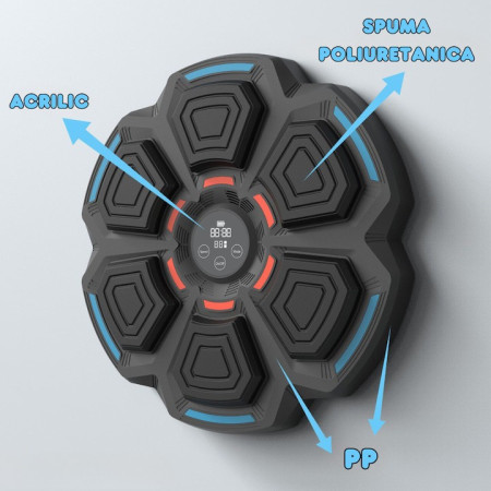 Tinta Lovituri Box Montabil pe Perete, Cyrax, Negru, Difuzor, Bluetooth, Iluminare LED, 41.5 x 6.5 x 42 cm, Manusi Incluse