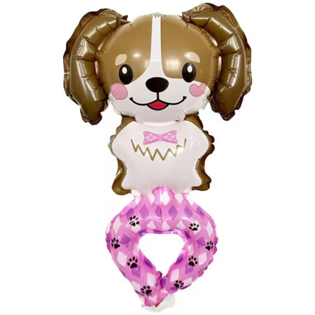 Balon din Folie Metalizata, Cyrax, Figurine Animalute, Tip Bratara, Model Caine, Ambalaj Individual, Pai Inclus, Umflare cu Aer sau Heliu, Maro