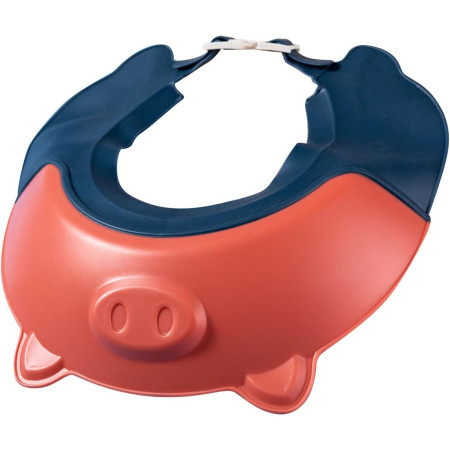 Cyrax Viziera de Protectie Baie Pentru Copii, Fippy, Model Purcelus, Dimensiune ajustabila, Durabil, Usor de curatat, Impotriva Samponului, pentru Ochi si Urechi, TPE+PP, 23x23 cm, Rosu