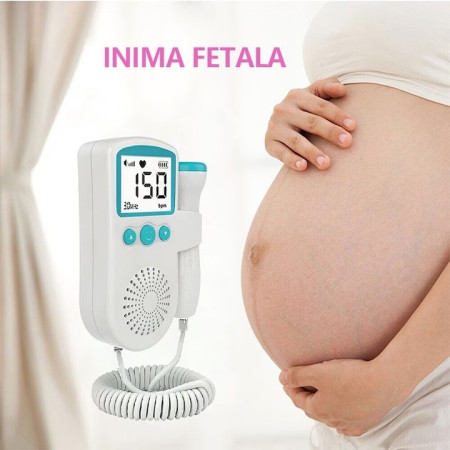 Monitor Fetal Doppler, Cyrax, Monitorizare Sarcina, Ritm Cardiac, Ecran LCD 4.5 cm, 2 x Baterii AA (neincluse), Portabil, din ABS, 12.8 x 9.6 x 3 cm, Utilizare de la 9 Saptamani, Verde