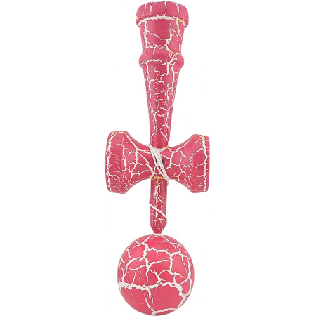 Kendama X Originala, Profesionala, Cyrax, Cracked, din Lemn, 18 cm, Roz Aprins/Alb