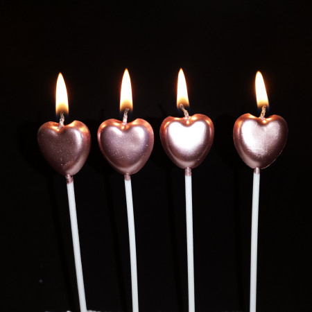 Lumanare de Tort, Cyrax, Model Inima, Party, 8.5 x 3 cm, Roz Gold