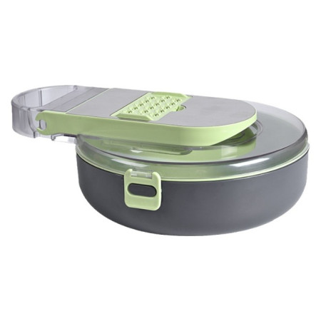 Feliator Multifunctional, Cyrax, Razatoare, 8 in 1, pentru Fructe si Legume, 12 Piese, Lame de Inox, Recipient Stocare, Separator Oua, Protectie Mana, ABS, Gri/Verde, 29.5x9x21.8 cm