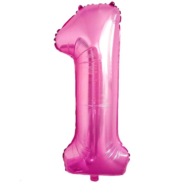Balon din Folie Metalizata Cyrax, Figurina Cifra, Tema Aniversare 80 cm, Ambalaj Individual, Pai inclus, Umflare cu Aer sau Heliu, Roz, Cifra 1