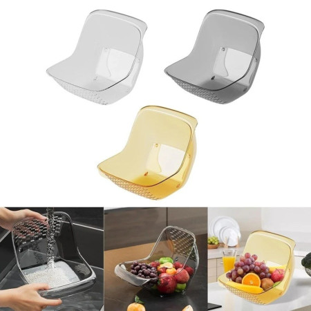 Cos de Spalat Legume/Fructe, Cyrax, cu Scurgere Apa, din PET, 15.5 x 18.6 x 16.2 cm, Galben