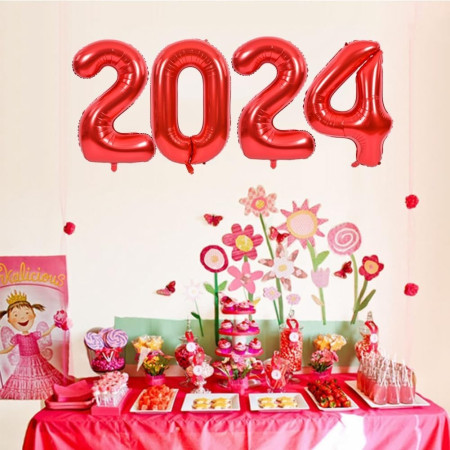 Balon din Folie Metalizata Cyrax, Figurina Cifra, Tema Aniversare 100 cm, Ambalaj Individual, Pai inclus, Umflare cu Aer sau Heliu, Rosu, Cifra 4