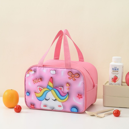 Geantă Frigorifică, Cyrax, cu Desene Animat 3D, Portabilă pentru Copii, de Prânz, din Pânză Oxford, 27.5x18x20 cm, Model Unicorn, Roz