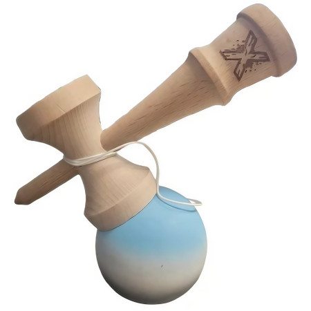 Kendama X Originala, Profesionala, Cyrax, Rubber Grip, din Lemn, 18 cm, Albastru/Alb/Negru