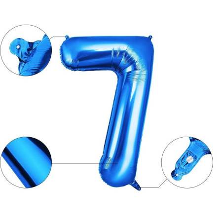 Balon din Folie Cyrax, Cifra 7, 81 cm, Pentru Aer sau Heliu, Bulk, Albastru