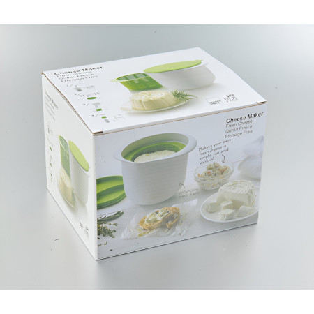 Recipient pentru Preparat Branza, Cyrax, Capac de Silicon, Cheese Maker din Plastic, Strecuratoare, 17x14.5x12.8 cm, Alb