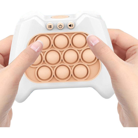 Joc Pop It, Cyrax, consola, joc interactiv, antistres, cu baterii, Abs si silicon, Alb, 12 x 10 x 5.8 cm