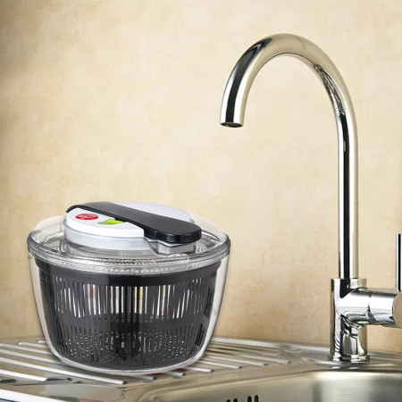 Uscator Manual pentru Salata si Verdeturi, Cyrax, Plastic, 16x15x21 cm, Capacitate 3L, Negru