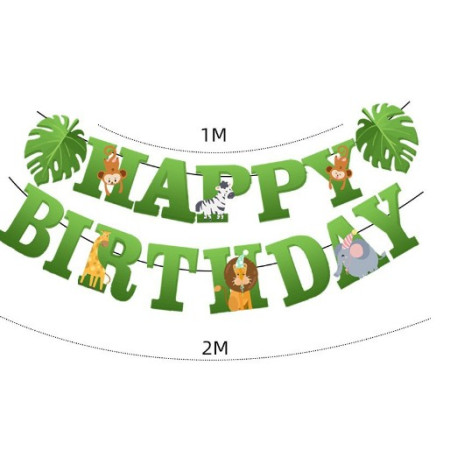 Banner Happy Birthday 100x200 cm, Cyrax, Rola de Ata Inclusa, Tematica Jungle, Verde