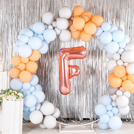 Balon Folie Metalizata Litera F, Cyrax, 100 cm, Umflati cu Heliu sau Aer, Ambalaj Individual, Pai inclus, Rose Gold