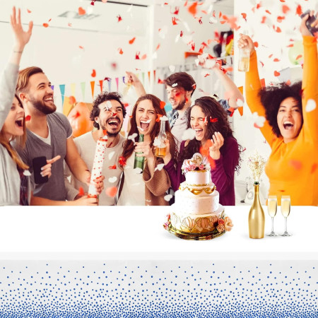 Fata de Masa, Cyrax, din PEVA, Imprimeu Buline, 137 x 274 cm, Impermeabila, Fara Pete, Curatare Rapida, Albastru