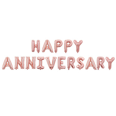 Set Baloane din Folie Metalizata, Cyrax, Model Happy Anniversary, Litere de 40 cm, Baloane Party, Ambalaj Individual, Pai Inclus, Umflare cu Aer sau Heliu, Roz