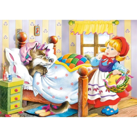 Puzzle 60 de Piese din Lemn in Cutie Metalica, Cyrax, Model Scufita Rosie, Educativ, Dezvoltare Abilitati Cognitive, pentru Prescolari, 22.5x13.5 cm, Multicolor