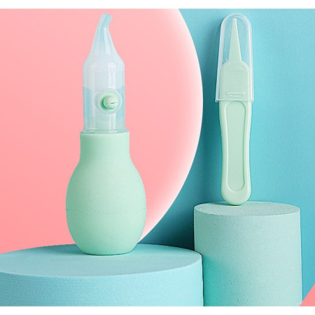 Set Aspirator Nazal pentru Copii, Cyrax, Manual, Anti-Reflux, cu Pompita, Usor de Curatat, Varf din Silicon, 11.2x4cm, Verde