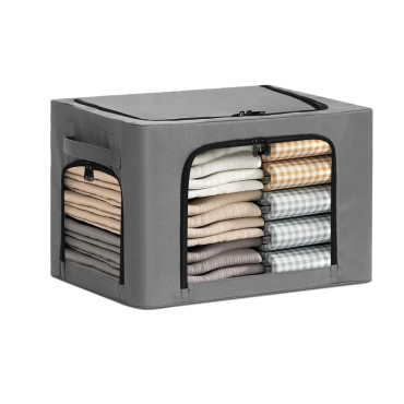 Cutie de Depozitare,  cu 3 Ferestre cu Fermoar Bidirectional, Cadru din Otel, Impermeabil, 38L, 42 x 30 x 30 cm, Gri Inchis