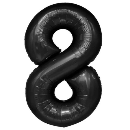 Balon din Folie Metalizata Cyrax, Figurina Cifra, Tema Aniversare 40 cm, Ambalaj Individual, Pai inclus, Umflare cu Aer sau Heliu, Negru, Cifra 8