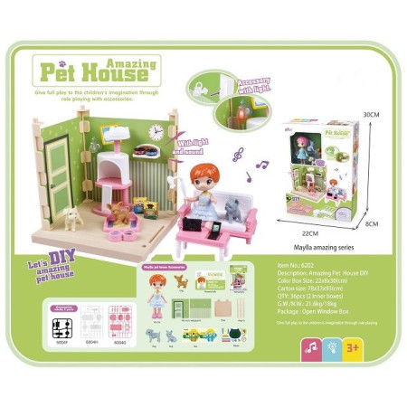 Set adapost pentru animalute Cyrax, casa de papusi cu mobilier si ustensile, activitati distractive