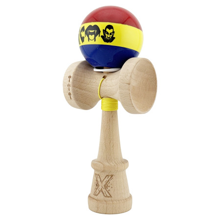 Kendama X Originala, Profesionala, Cyrax, Tricolor Edition Vampir Dracula, Super Sticky cu Cupe Mari KING SIZE V3, Rulment Metalic si Gaura in Baza, din Lemn 18 cm, Ata 62/65 cm, Multicolor