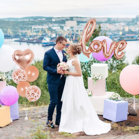 Balon din Folie Metalizata, Cyrax, Model Love scris de mana, 102x65 cm, Tematica Ziua Îndrăgostiților, Ambalaj Individual, Pai Inclus, Umflare cu Aer sau Heliu, Rose Gold