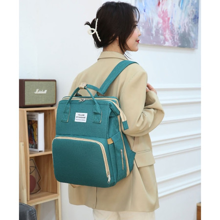 Rucsac Multifunctional pentru Mamici, Cyrax, cu Patut Pliabil si Baza de Schimbat, Rezistent la Apa, Capacitate Mare, Usor, Compartimente Multiple, Buzunar Termic pentru Lapte, 42 x 32 x 22 cm, Verde