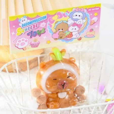 Jucarie Antistres Squishy, Cyrax, cu Revenire Lenta, Model Capybara, 7cmx6.5 cm, din TPR, Ambalaj Transparent, Maro