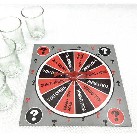 Joc de societate cu 4 pahare de shoturi din sticla Cyrax, ruleta norocului, pentru petreceri, 17x17x7.5cm