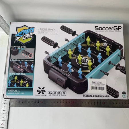 Masa de Fotbal cu Teren si 12 Jucatori Cyrax, 4 Manere, 2 Mingi, cu Tablou Scor, din ABS, 36.5x22.5x6.6 cm, Design Multicolor, pentru Copii/ Adulti