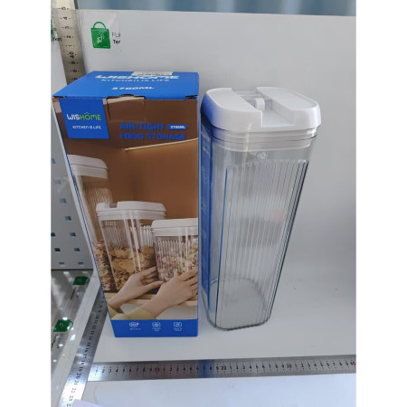 Cutie de Depozitare Alimente, Cyrax, Cutie de Tip Container, 3.7L, 12.5x12.5x36.5 cm, Recipiente pentru Cereale in Bucatarie, Transparente cu Capac Alb