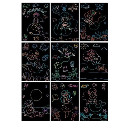 Set 9 Planse Razuibile, Cyrax, Scratch ArtCards, +3 Ani, de Razuit si de Colorat, 19 x 14 cm, Model Sirene, Multicolor