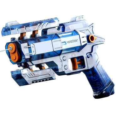 Pistol Manual cu Apa, Cyrax, Jucarie Pistol cu Apa Sigur Pentru Copii, Design Nou S-Shooter Atractiv, 23 x 14.5 cm, Albastru Transparent