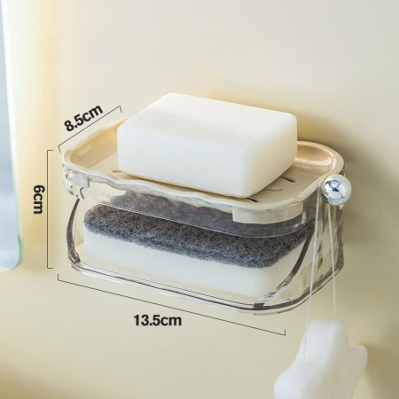 Savoniera Dubla,  2 Straturi, Instalare fara Perforare, Agatatoare Burete, 13.5 x 8.5 x 6 cm, Bej