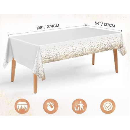 Fata de Masa, Cyrax, din PEVA, Imprimeu Buline, 137 x 274 cm, Impermeabila, Fara Pete, Curatare Rapida, Maro