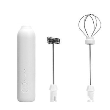 Mixer Spuma Lapte, Cyrax, Electric cu Incarcare USB, Bauturi Calde/Reci, Maner Izolat Termic, Otel Inoxidabil, pentru Latte, Ciocolata Calda, Cappuccino, Frappe, Usor de Folosit, 2 Accesorii, Alb