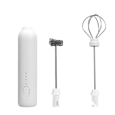 Mixer Spuma Lapte, Cyrax, Electric cu Incarcare USB, Bauturi Calde/Reci, Maner Izolat Termic, Otel Inoxidabil, pentru Latte, Ciocolata Calda, Cappuccino, Frappe, Usor de Folosit, 2 Accesorii, Alb