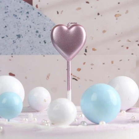 Lumanare de Tort, Cyrax, Model Inima, Party, 8.5 x 3 cm, Roz Gold