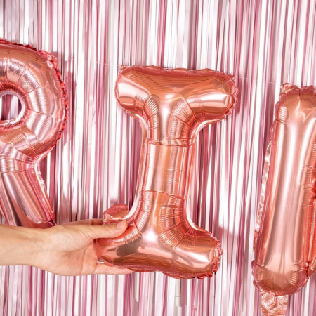 Balon Folie Metalizata Litera I, Cyrax, 40 cm, Umflati cu Heliu sau Aer, Ambalaj Individual, Pai inclus, Rose Gold