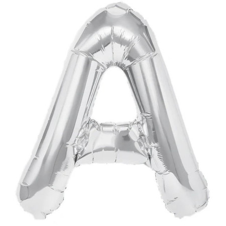 Balon Folie Metalizata Litera A, Cyrax, 80 cm, Umflati cu Heliu sau Aer, Ambalaj Individual, Pai inclus, Argintiu