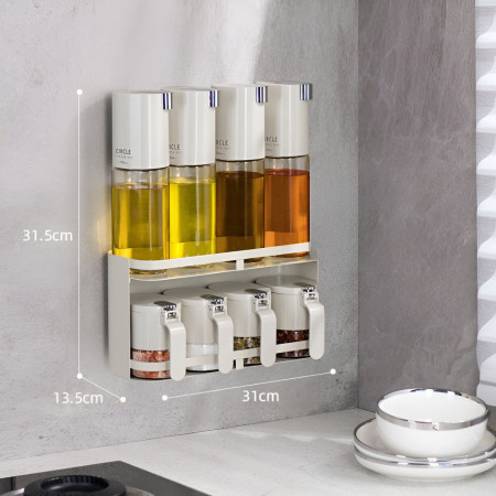 Suport pentru Depozitare Condimente, Ulei, Otet, Cyrax, Montare pe Perete din 9 Piese, Uz Casnic, pentru Bucatarie, 31x13.5x36.8cm, Alb