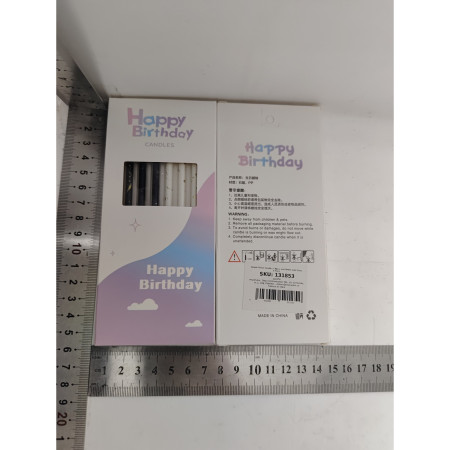 Set 6 Lumanari Lungi, Cyrax, din Parafina, 10 x 0.5 cm, Happy Birthday, Alb/Negru