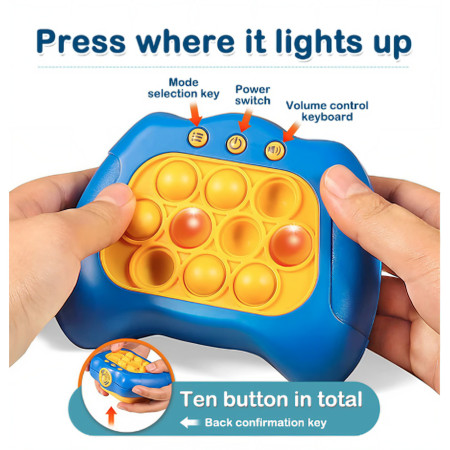 Joc Pop It, Cyrax, consola, joc interactiv, antistres, cu baterii, Abs si silicon, Albastru, 12 x 10 x 5.8 cm