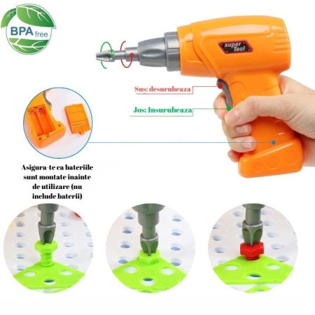 Jucarie Educativa Si Interactiva, Cyrax, Set De Constructie Puzzle Din ABS Cu Bormasina Pentru Dezvoltatea Creativitatii Si A Indemanarii 2D si 3D, Valiza, +3, 31x7x25 cm, 338 Piese