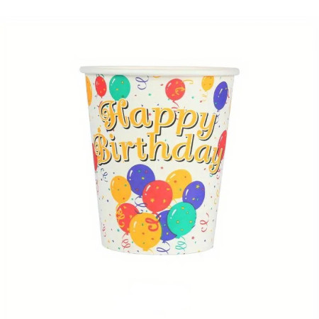 Pahare Cartonate pentru Petreceri, Cyrax, Set 10 Pahare Cartonate pentru Zile de Nastere si Aniversari, Model HAPPY BIRTHDAY, 230 ml, 8.6 x 7.5 cm, Multicolor