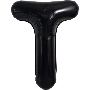 Balon Folie Metalizata Litera T, Cyrax, 40 cm, Umflati cu Heliu sau Aer, Ambalaj Individual, Pai inclus, Negru